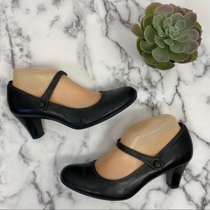 Ecco Black Leather Mary Jane Heels Size 39